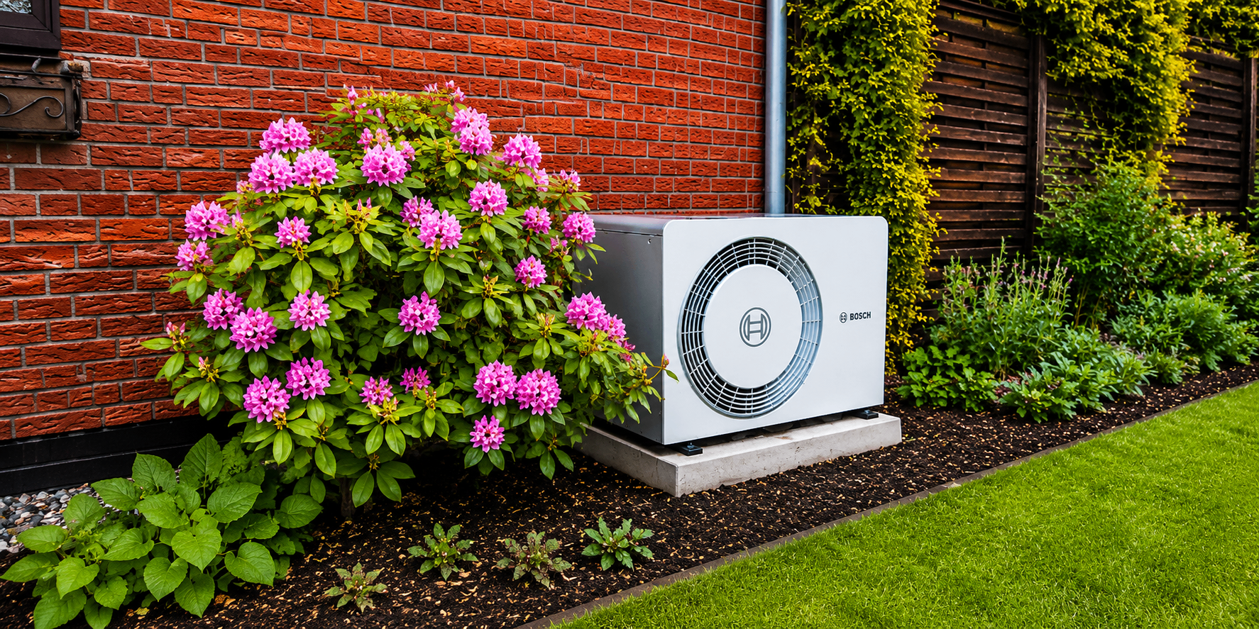 Bosch Wärmepumpe im Garten – installiert von Robert Döbbel